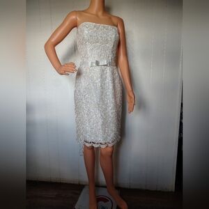 Jessica McClintock Elegant Beige Lace Strapless Dress Size 4